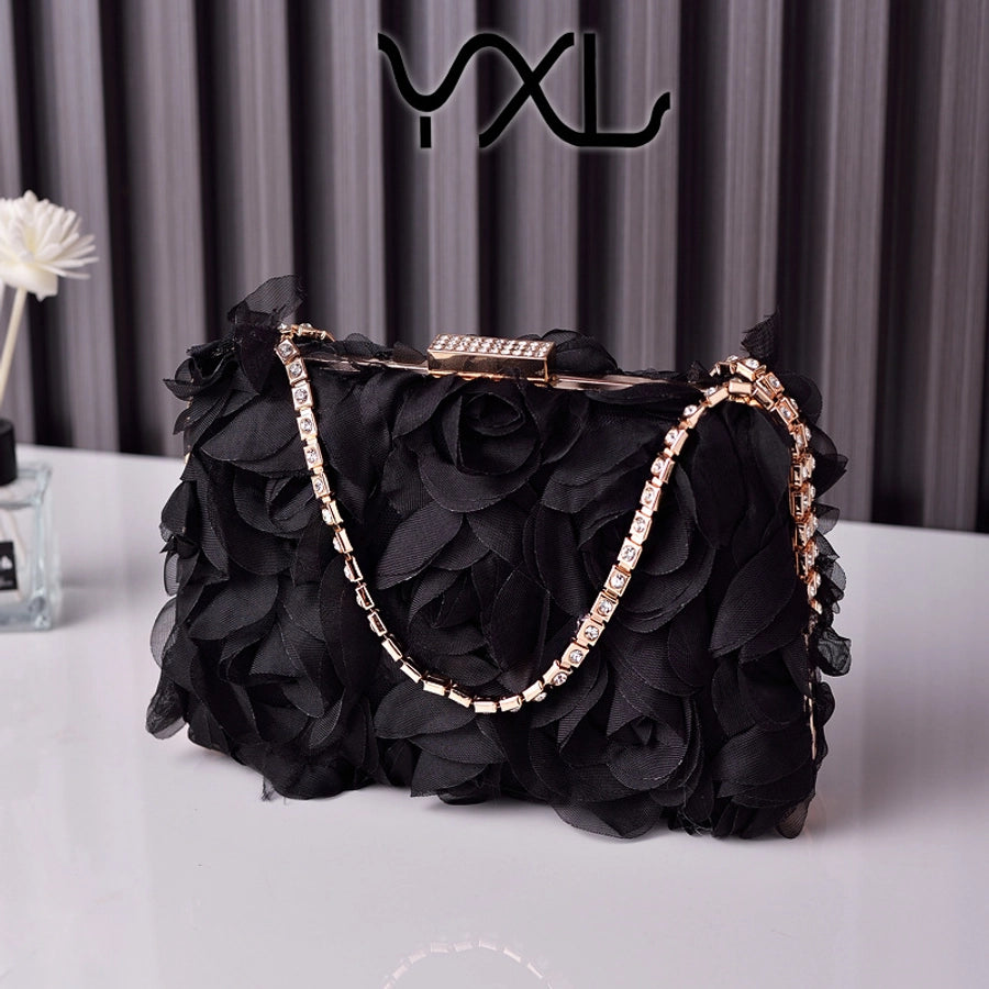 White Pink Black Polyester Solid Color Flower Square Evening Bags