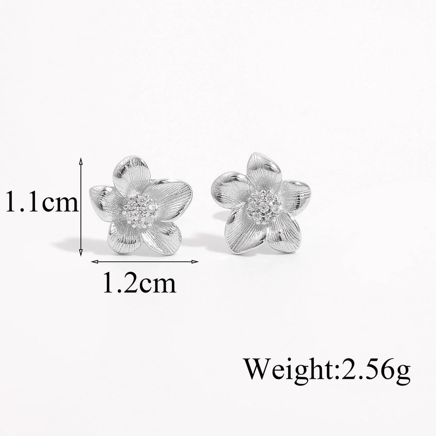 1 Pair White Gold Plated Sterling Silver Zircon Flower Butterfly Ear Studs
