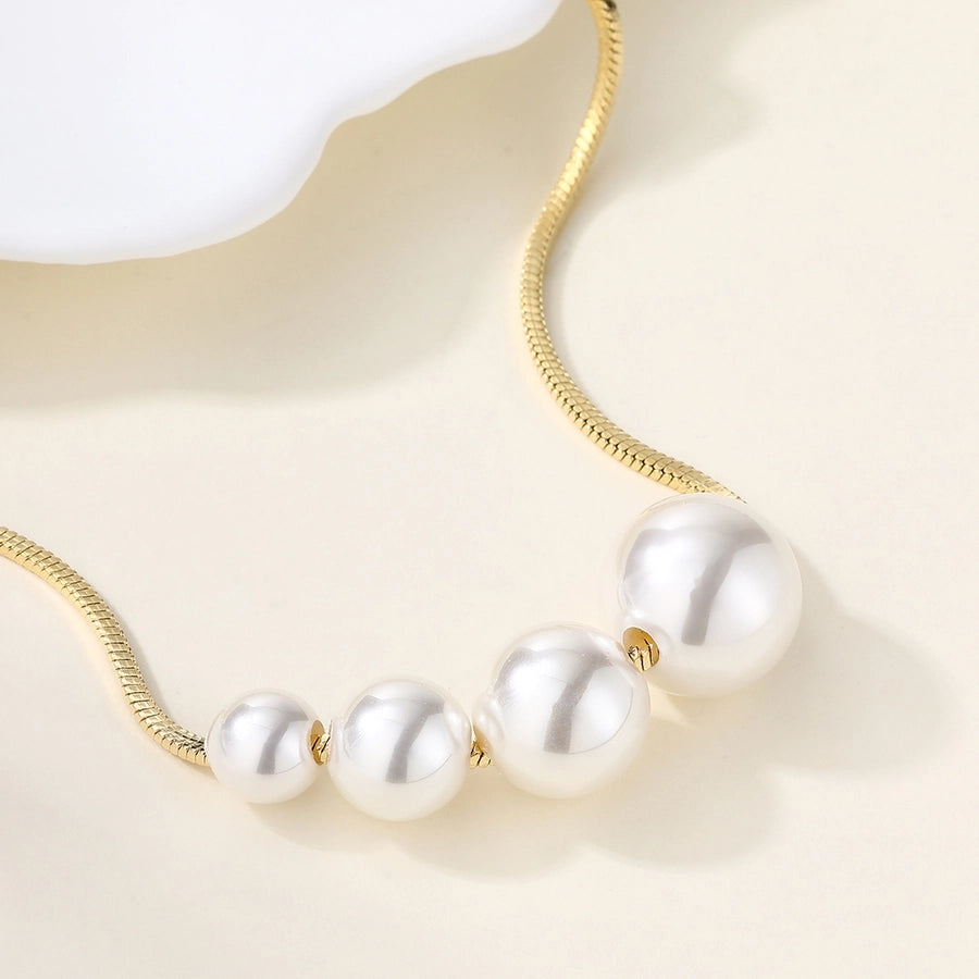 Copper 18K Gold Plated Asymmetrical Hollow Out Round Heart Shape Artificial Pearls Necklace