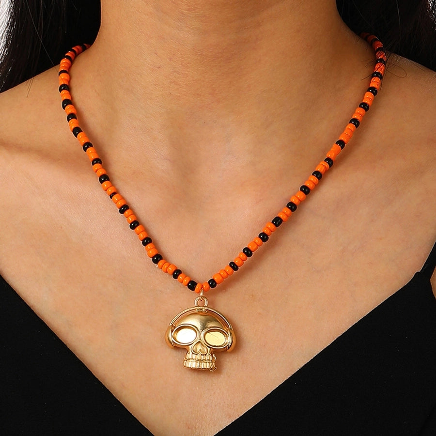 Funny Simple Style Pumpkin Skull Alloy Glass Halloween Women's Bracelets Necklace