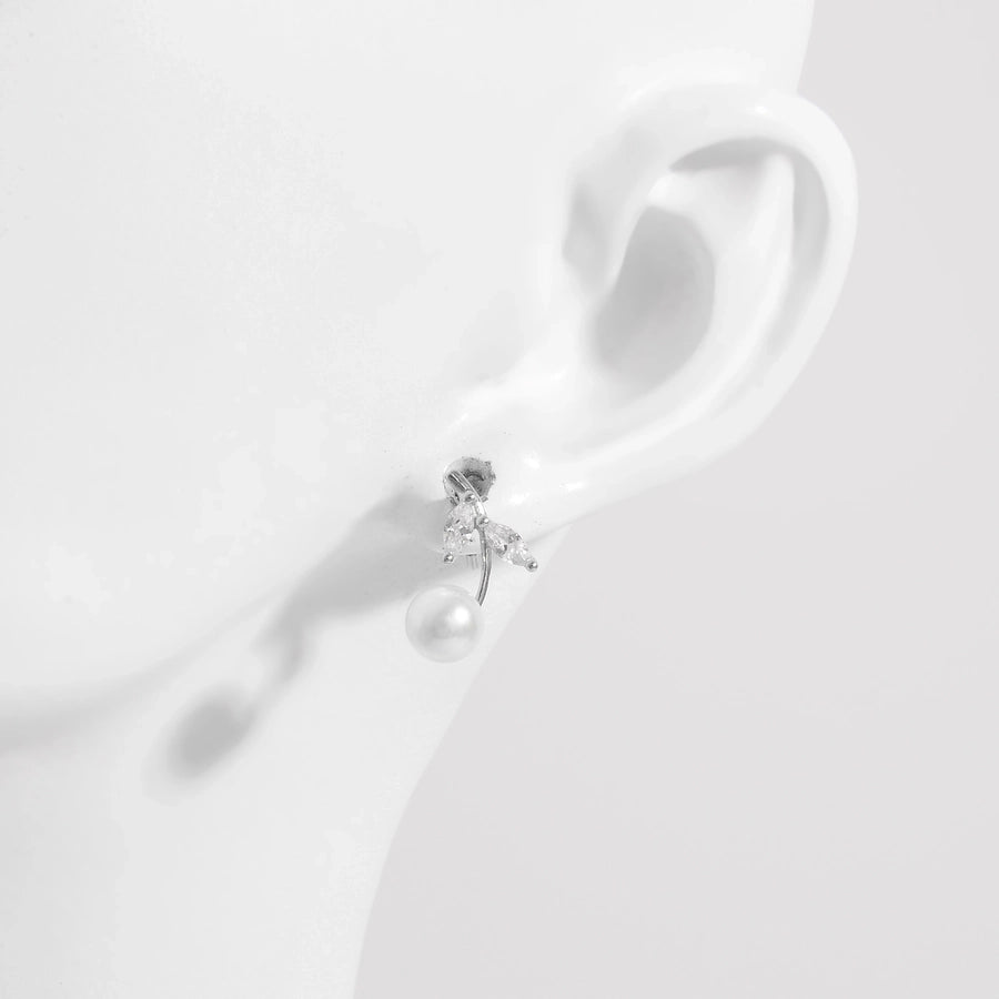 1 Pair White Gold Plated Sterling Silver Zircon Flower Butterfly Ear Studs