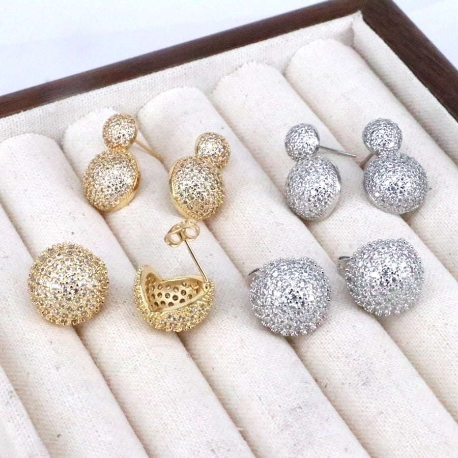 1 pair ig style simple style round water droplets heart shape plating inlay copper zircon 18k gold plated silver plated ear studs