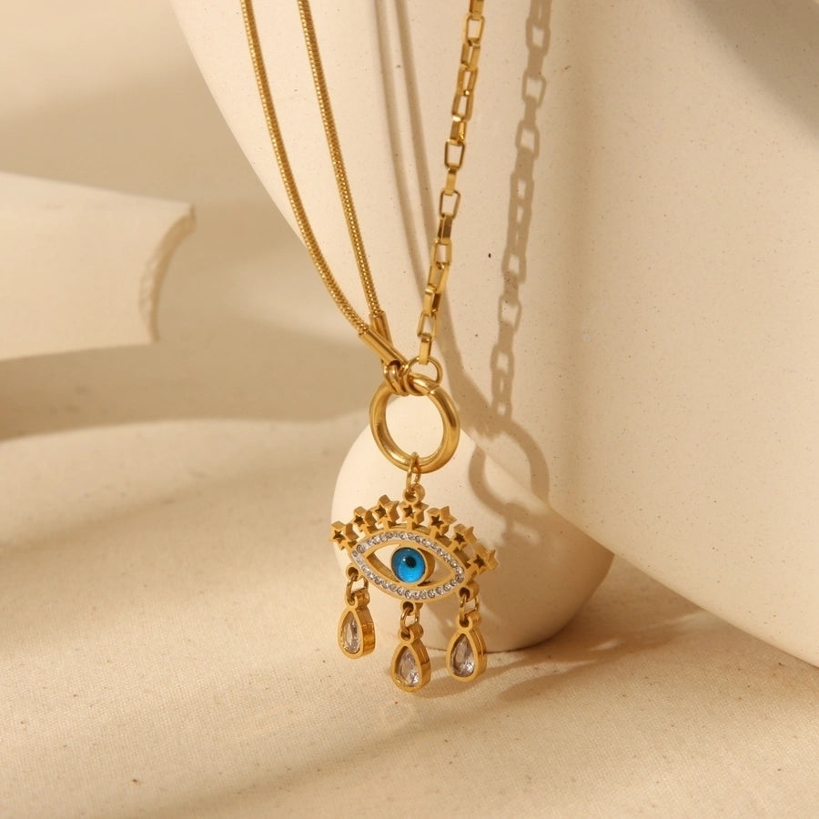 Retro Style Stainless Steel 18K Gold Plating Devil's Eye Pendant Necklace