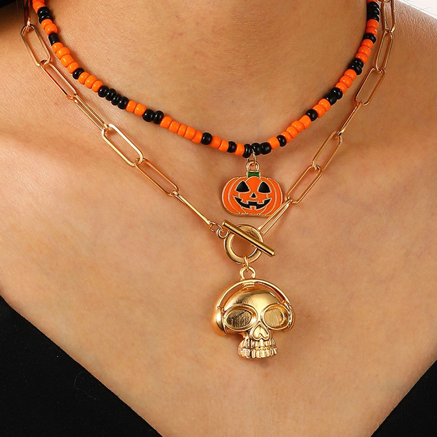 Funny Simple Style Pumpkin Skull Alloy Glass Halloween Women's Bracelets Necklace