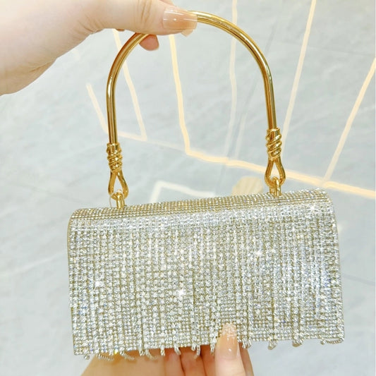 New   Retro Banquet Evening Dress Handbag Handbag Full Diamond Shiny Tassel Shoulder Crossbody Evening Bag