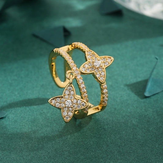 Copper 18K Gold Plated Inlay Star Zircon Open Rings