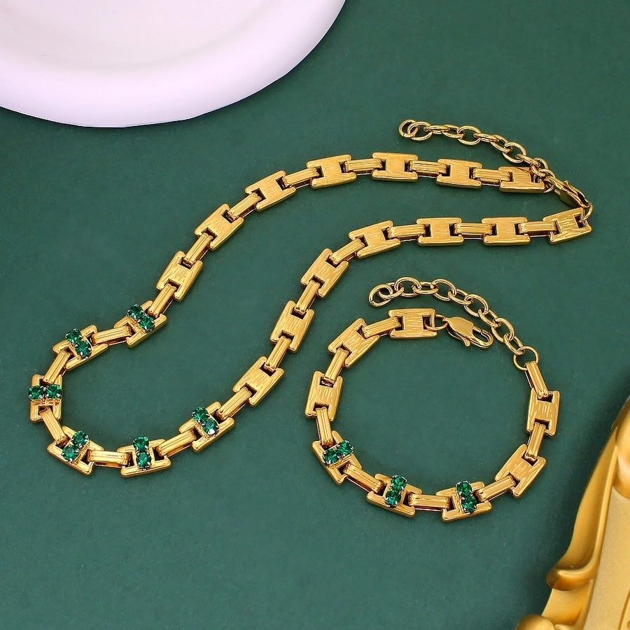 Jewelry Simple Style Classic Style Solid Color 304 Stainless Steel Rhinestones 18K Gold Plated Plating Inlay Jewelry Set