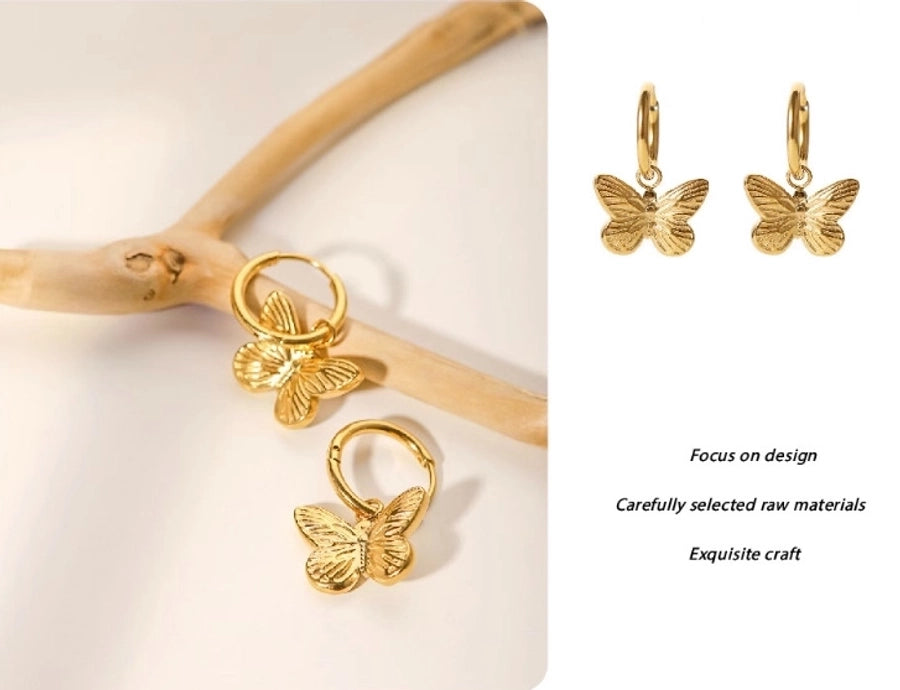 1 Pair Simple Style Classic Style Butterfly Plating 304 Stainless Steel Titanium Steel 18K Gold Plated Drop Earrings