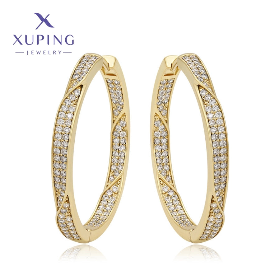 jewelry xuping simple style solid color alloy artificial gemstones 14k gold plated plating inlay earrings