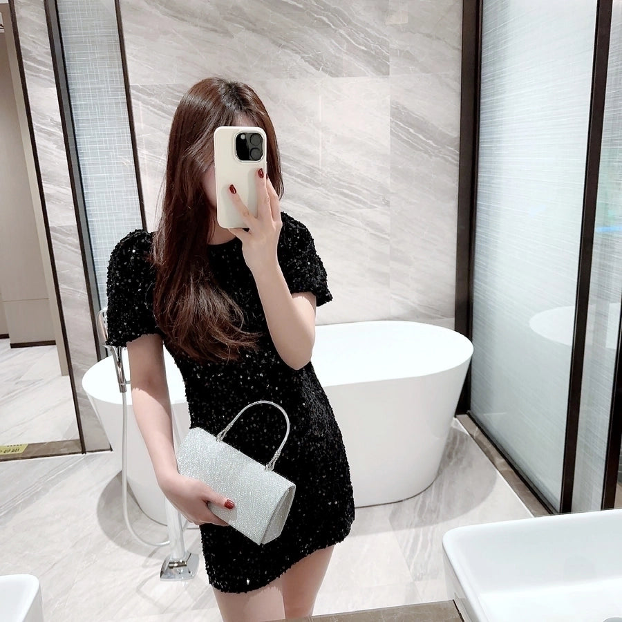 gold silver polyester solid color rhinestone square evening bags