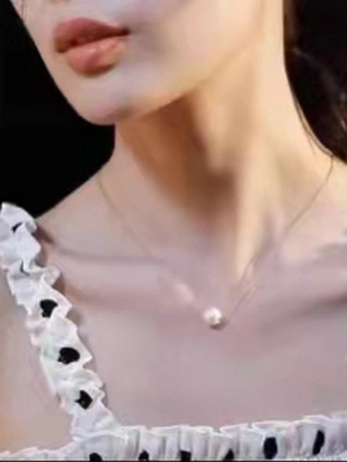 simple 14k stainless steel single pearl pendant necklace