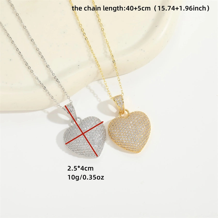 Copper 14K Gold Plated Inlay Heart Shape Zircon Pendant Necklace