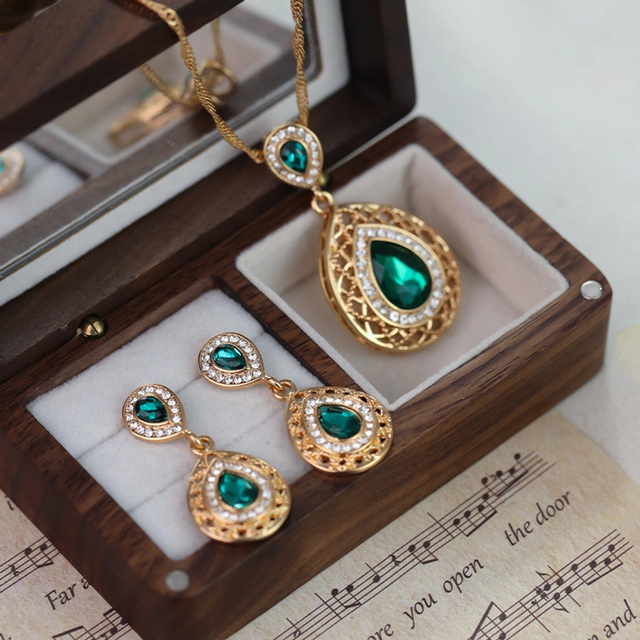 Europe and America  New Studs Necklace Suit Combination Crystal Earrings Droplet Type Pendant Ornaments Two-Piece Set