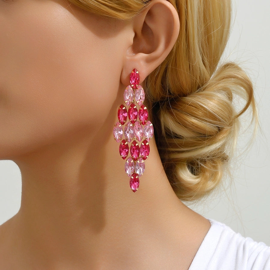 1 pair glam classic style leaves inlay ferroalloy copper alloy rhinestones dangling earrings