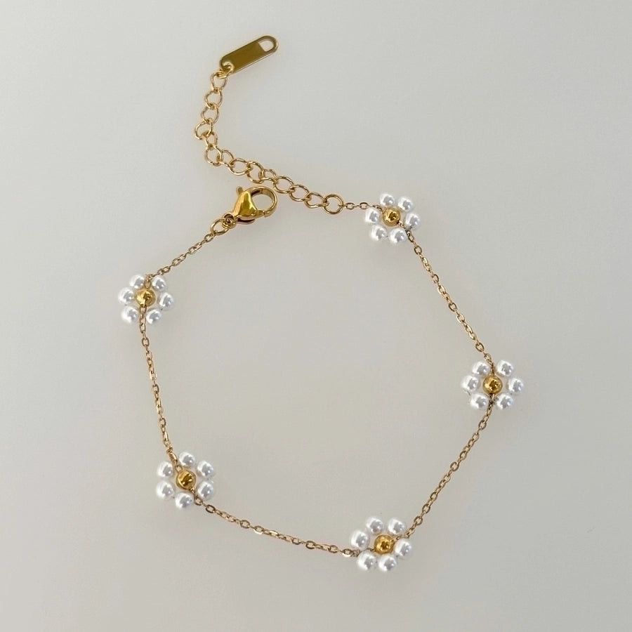 casual sweet flower titanium steel bracelets anklet necklace