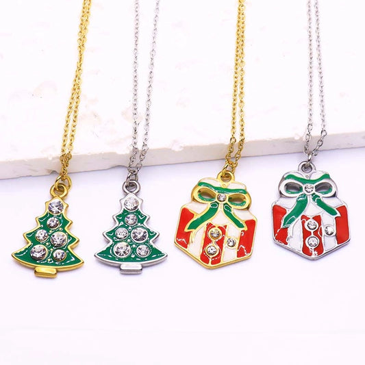 Elegant Christmas Tree Gift Box 18K Gold Plated Silver Plated Zircon 304 Stainless Steel  Pendant Necklace