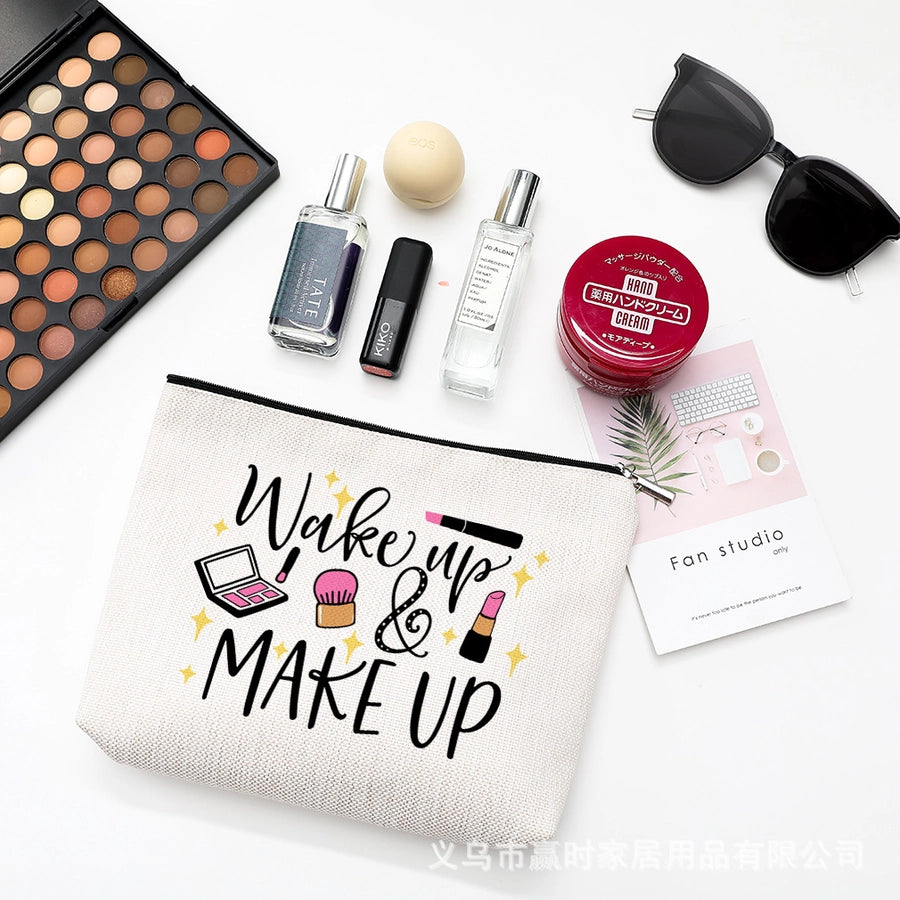 new modern simple style letter printing cotton and linen waterproof cosmetic bag zipper storage bag