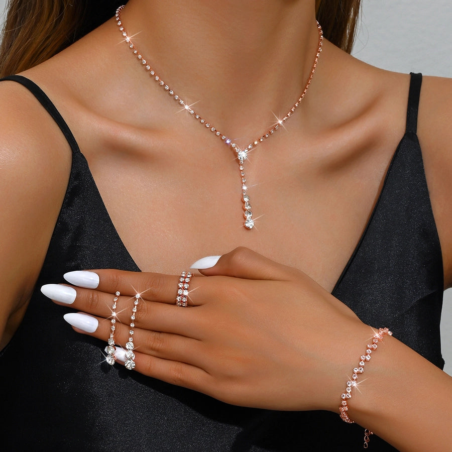 Fashion simple popular jewelry suit necklace stud earrings bracelet Diamond hot sale wedding jewelry
