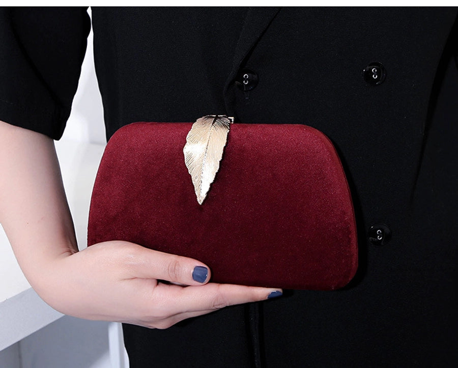new fashion elegant evening bag velvet metal leaf dress with banquet clutch small square bag for women