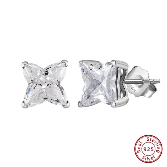 1 Pair White Gold Plated Sterling Silver Zircon Geometric Ear Studs