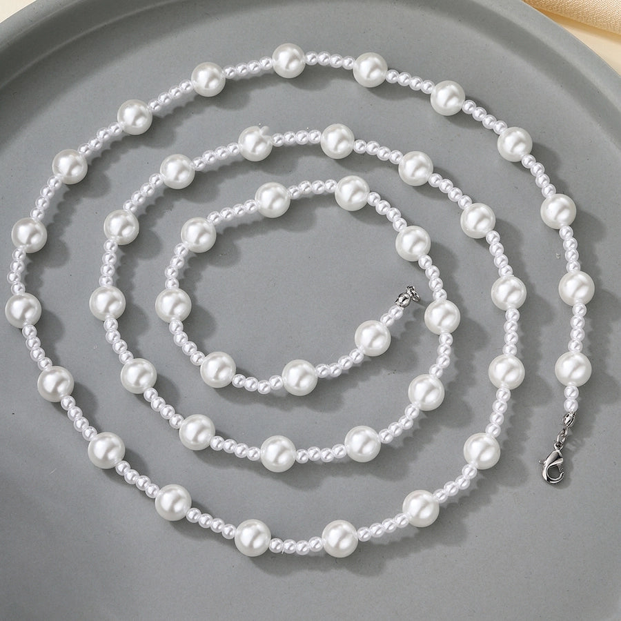 Copper 18K Gold Plated Asymmetrical Hollow Out Round Heart Shape Artificial Pearls Necklace