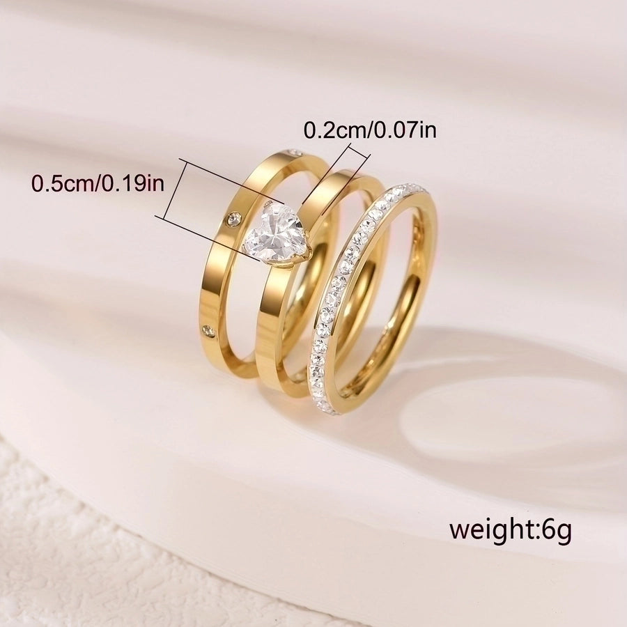 Jewelry Elegant Simple Style Heart Shape 304 Stainless Steel Zircon Gold Plated Inlay Rings