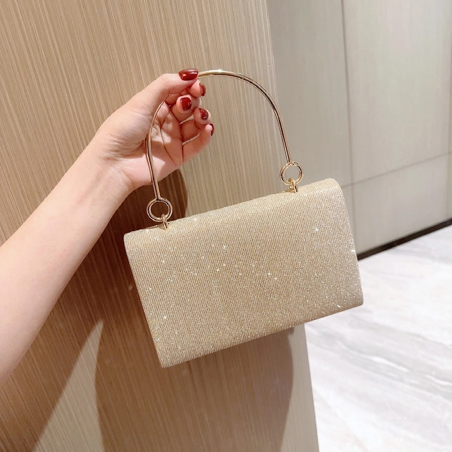 gold silver polyester solid color rhinestone square evening bags