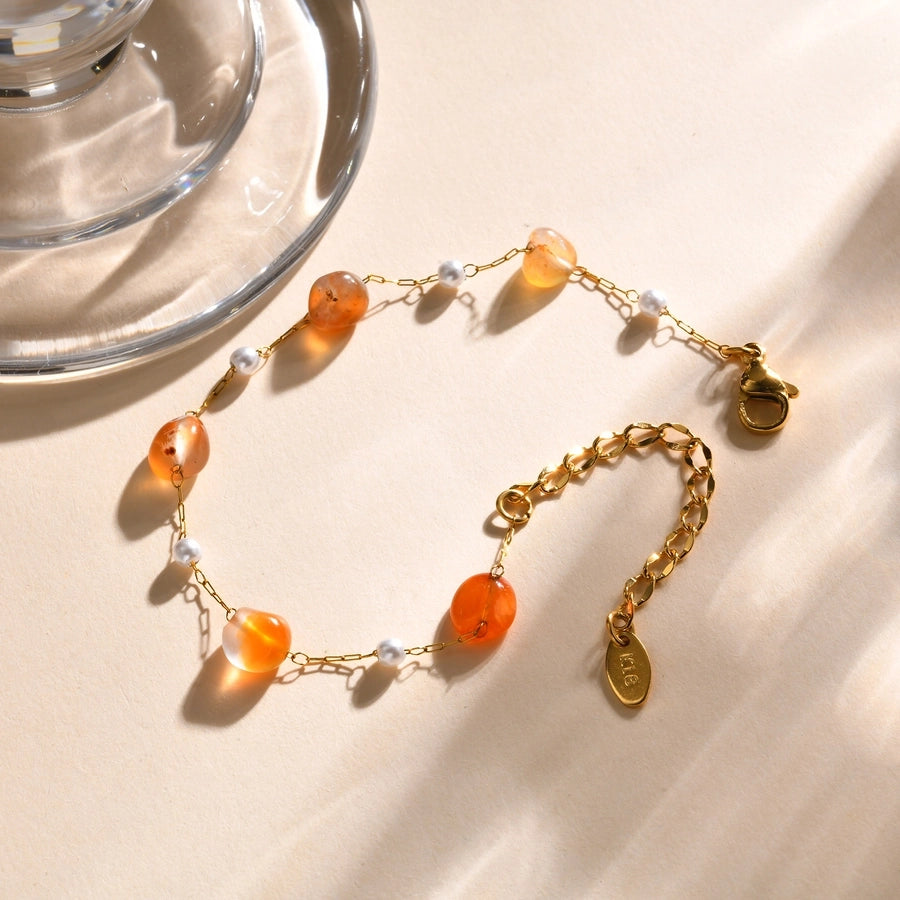 Stainless Steel Plated 18K Gold Chain Imitation Amber Stone Imitation Jade Imitation Pearl Chain Jewelry Suit Necklace