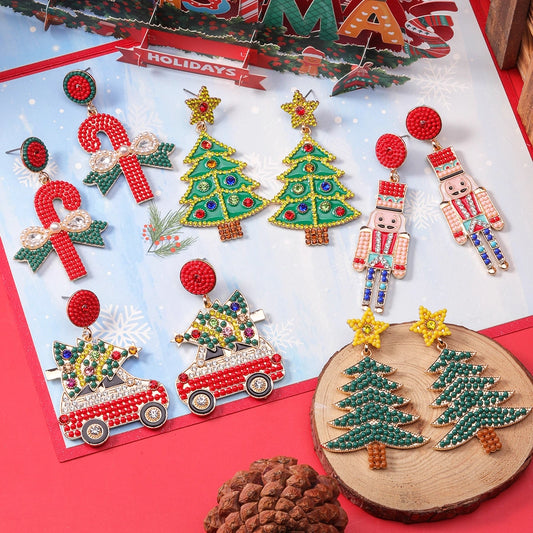 1 piece vintage style christmas tree enamel plating inlay alloy plastic glass glass pearl gold plated silver plated drop earrings