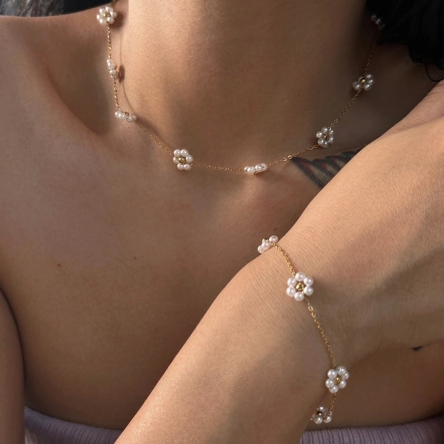 casual sweet flower titanium steel bracelets anklet necklace