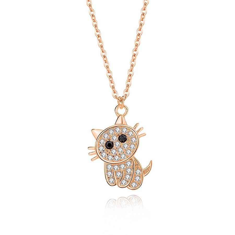 cute cat sterling silver polishing plating inlay zircon pendant necklace
