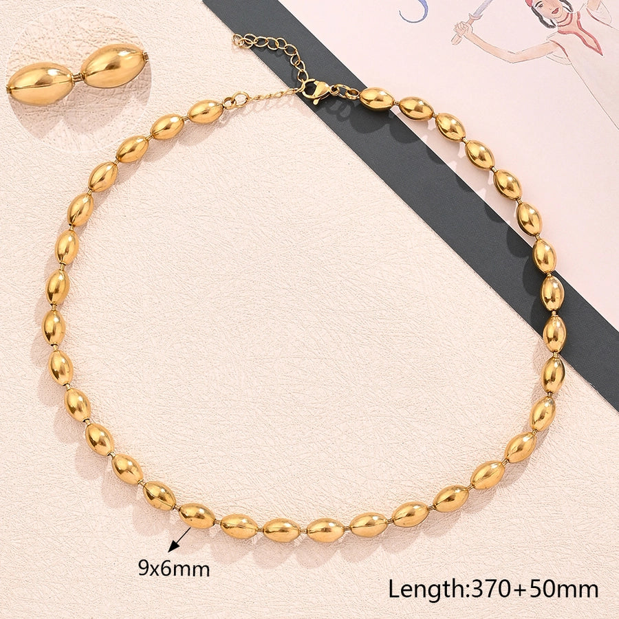 Jewelry Modern Style Simple Style Round Oval Solid Color 304 Stainless Steel 18K Gold Plated Polishing Plating Necklace