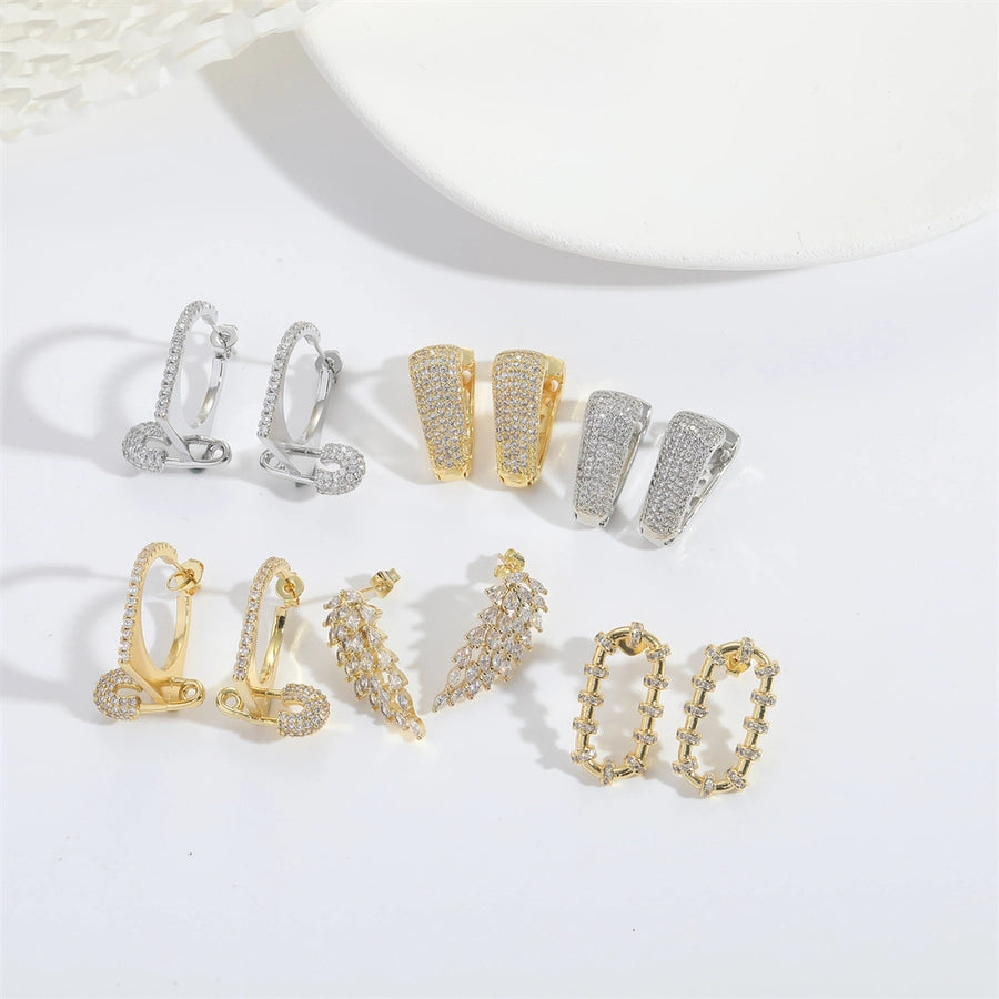 1 Pair Elegant Simple Style Commute Leaves Inlay Copper Zircon 14K Gold Plated Earrings