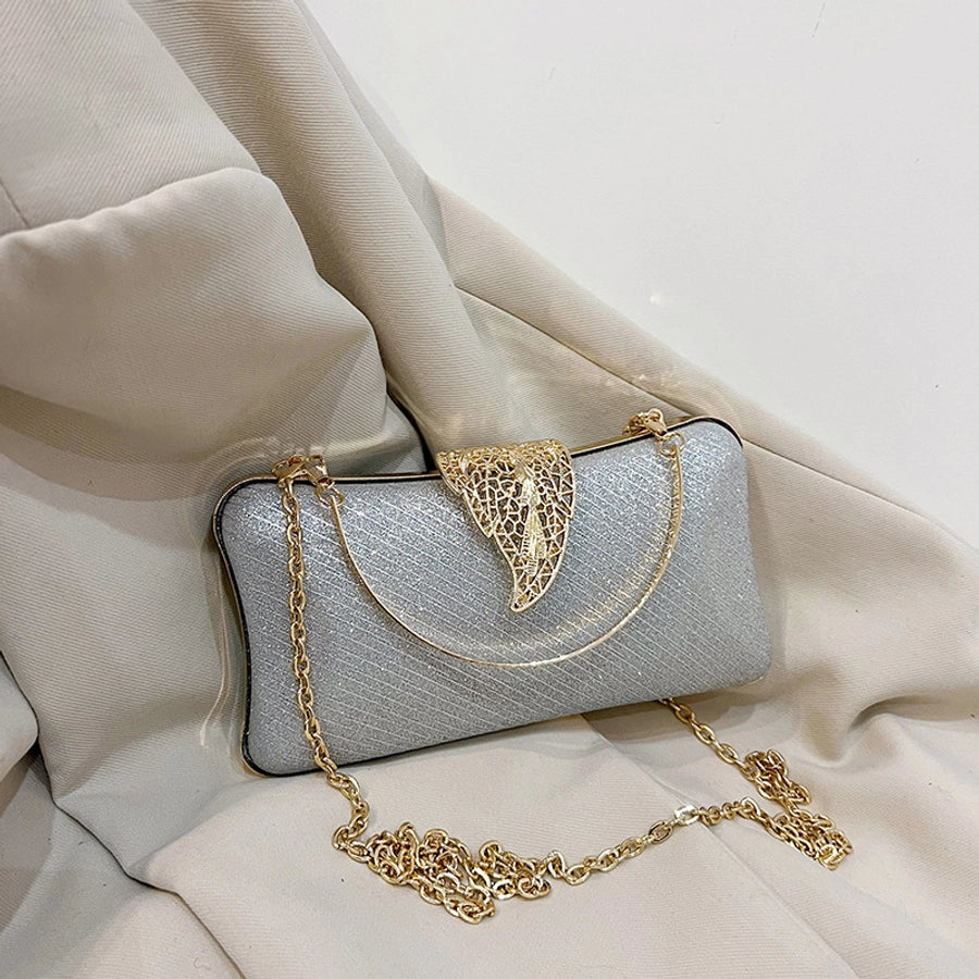 Silver Black Gold PVC Resin Fabric Solid Color Square Evening Bags