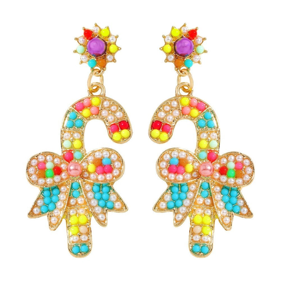1 pair fashion christmas house christmas tree bow knot inlay alloy rhinestones ear studs