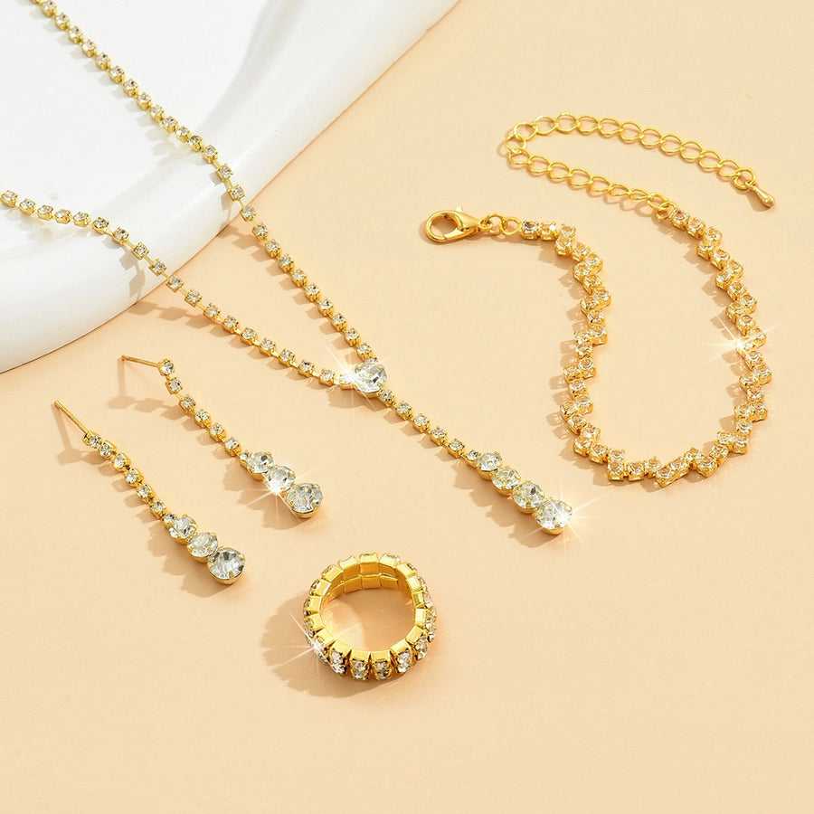 Fashion simple popular jewelry suit necklace stud earrings bracelet Diamond hot sale wedding jewelry