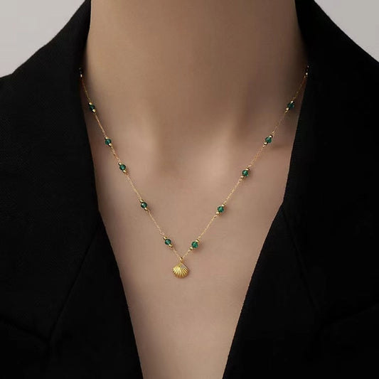 Jewelry Sweet Classic Style Sector Scallop Shell 304 Stainless Steel 18K Gold Plated Plating Chain Pendant Necklace