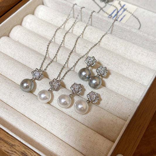 Elegant Simple Style Flower Imitation Pearl Copper Inlay Zircon Women's Earrings Necklace