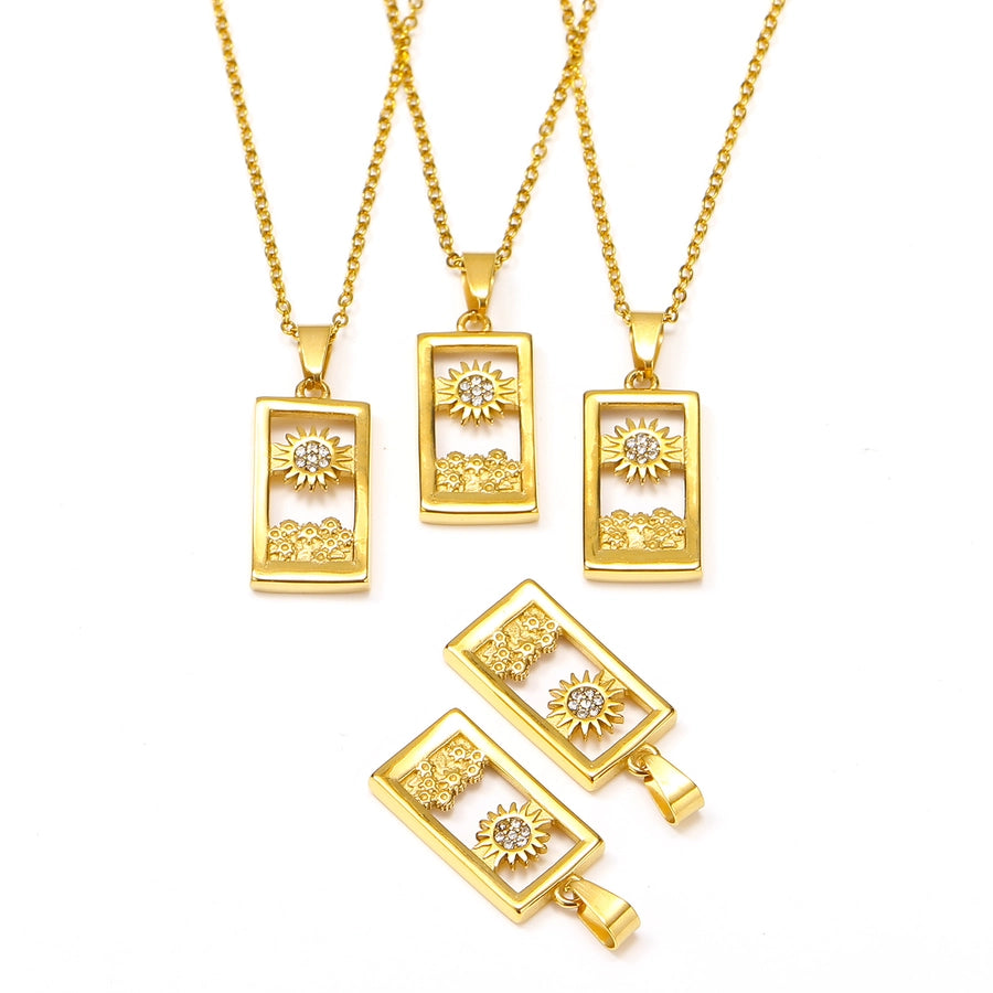 Jewelry Simple Style Sun 304 Stainless Steel Zircon 18K Gold Plated Pendant Necklace