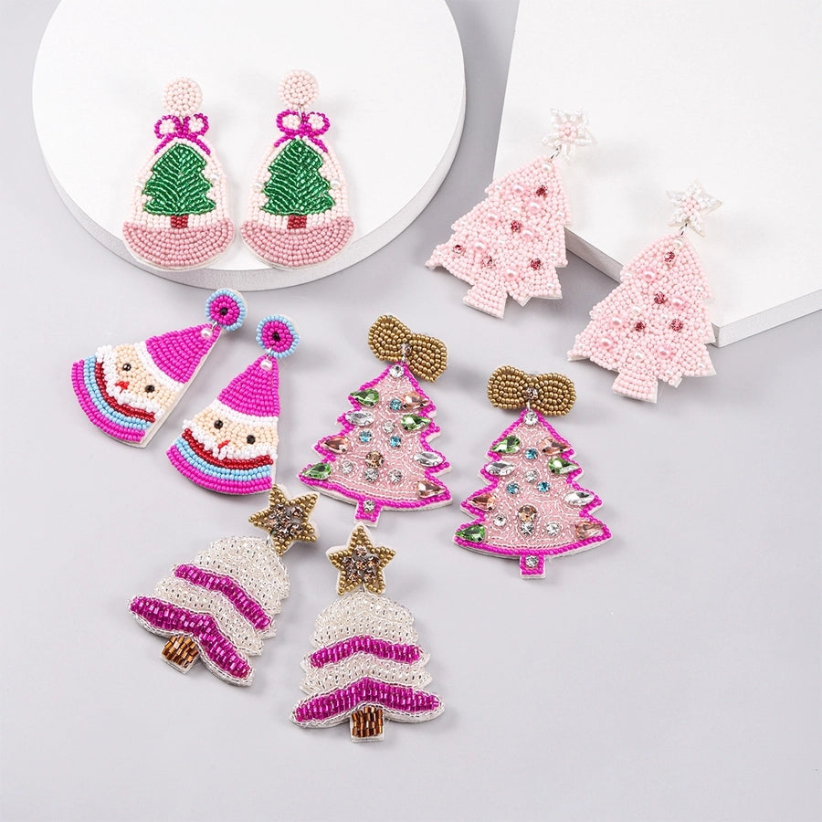 simple style classic style christmas tree inlay plastic cloth glass rhinestones silver plated drop earrings
