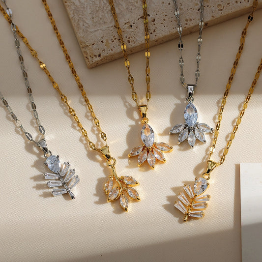 Copper Gold Plated Plating Inlay Solid Color Zircon Pendant Necklace