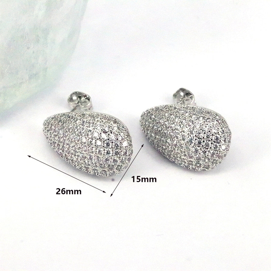 1 pair ig style simple style round water droplets heart shape plating inlay copper zircon 18k gold plated silver plated ear studs