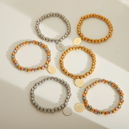 Simple Style Classic Style Solid Color 201 Stainless Steel Elastic string 18K Gold Plated Bracelets In Bulk