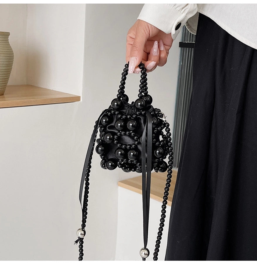 Women's Small Pu Leather Solid Color Elegant Beading Square String Evening Bag