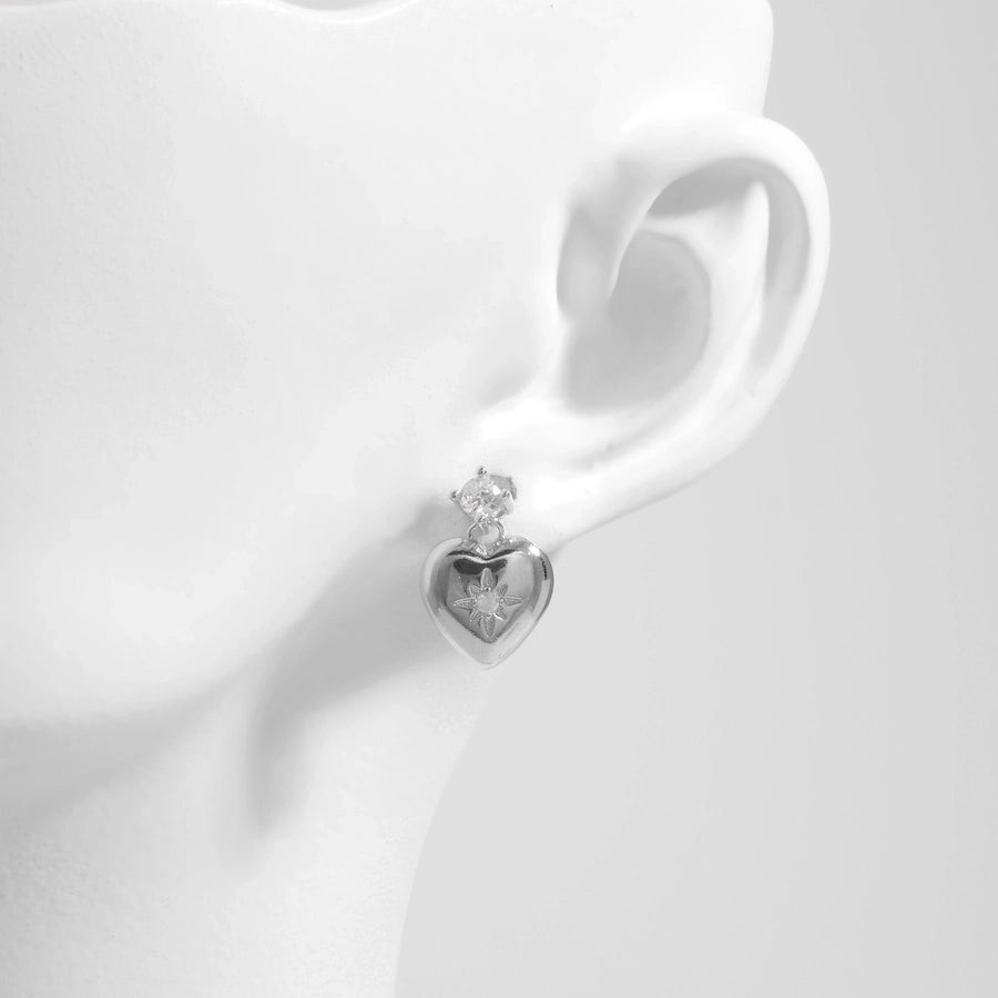 1 Pair Elegant Heart Shape Life Tree Butterfly Inlay Sterling Silver Zircon White Gold Plated Ear Studs