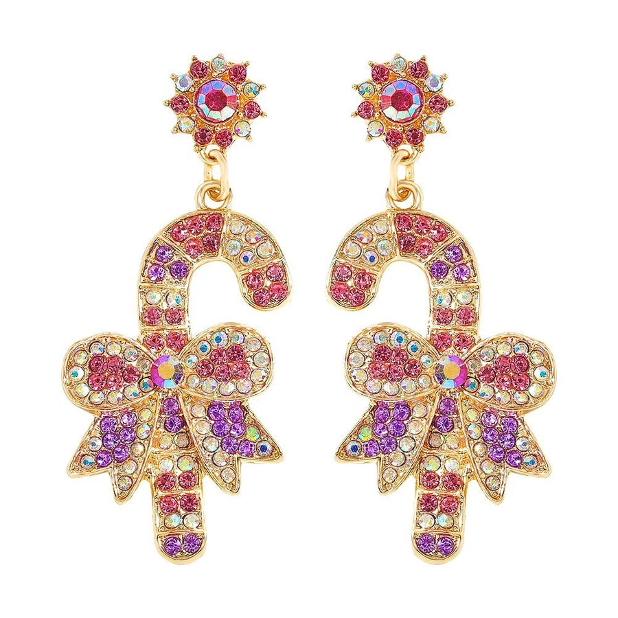 1 pair fashion christmas house christmas tree bow knot inlay alloy rhinestones ear studs