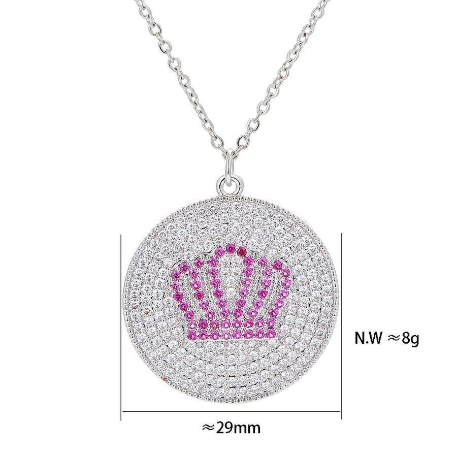 hip-hop crown 18k gold round diamond zircon pendant clavicle chain