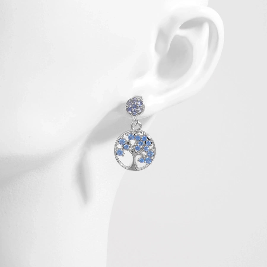 1 Pair Elegant Heart Shape Life Tree Butterfly Inlay Sterling Silver Zircon White Gold Plated Ear Studs