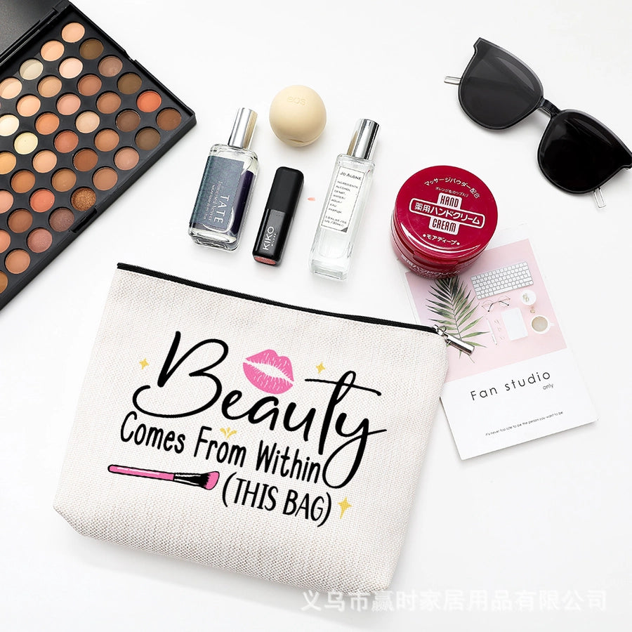 new modern simple style letter printing cotton and linen waterproof cosmetic bag zipper storage bag