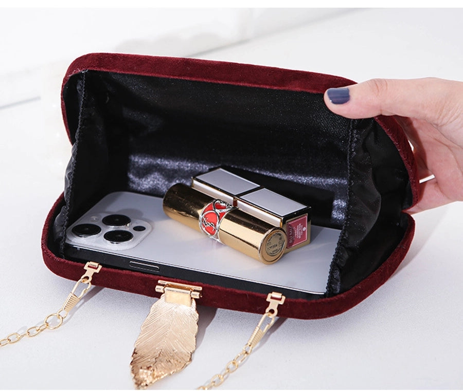 new fashion elegant evening bag velvet metal leaf dress with banquet clutch small square bag for women
